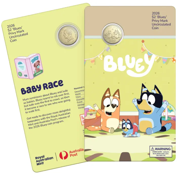 2026 Full Set of Bluey Privy Mark UNC $2 Coin in Card Set of 5