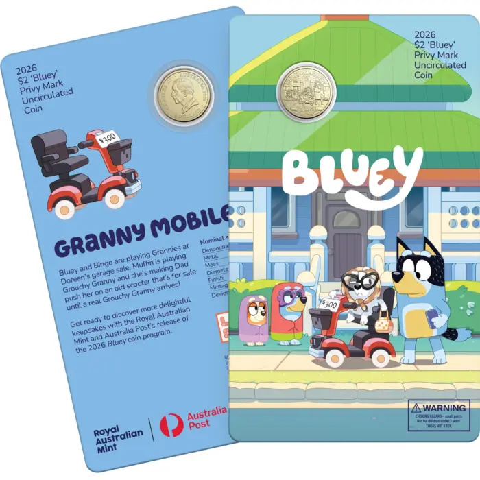 2026 Full Set of Bluey Privy Mark UNC $2 Coin in Card Set of 5