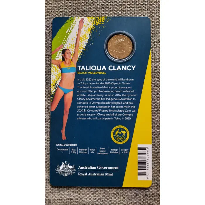 2020 Australian Olympic Team - Ambassador Taliqua Clancy $1 Coloured Coin on Car