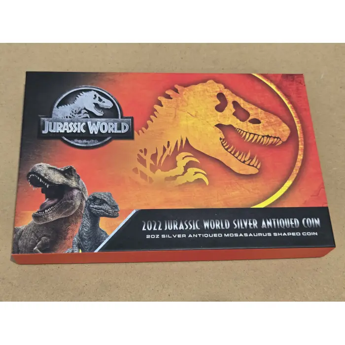 2022 Jurassic World 2oz Silver Antiqued Mosasaurus Shaped Coin