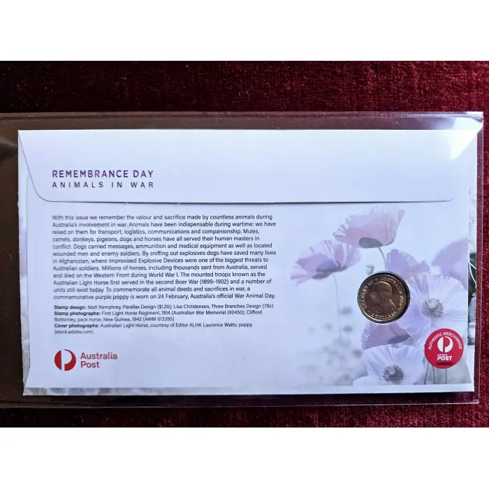 💜 2024 $2 Remembrance Day Animals in War Purple Poppy Impressions 1111 PNC