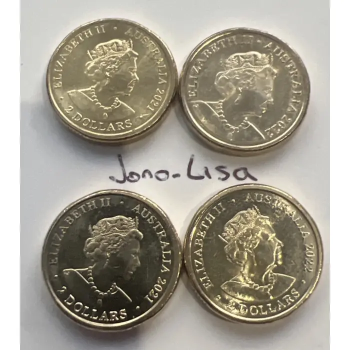 Set of 4 New Uncirculated $2 coins Colour two dollar coin set