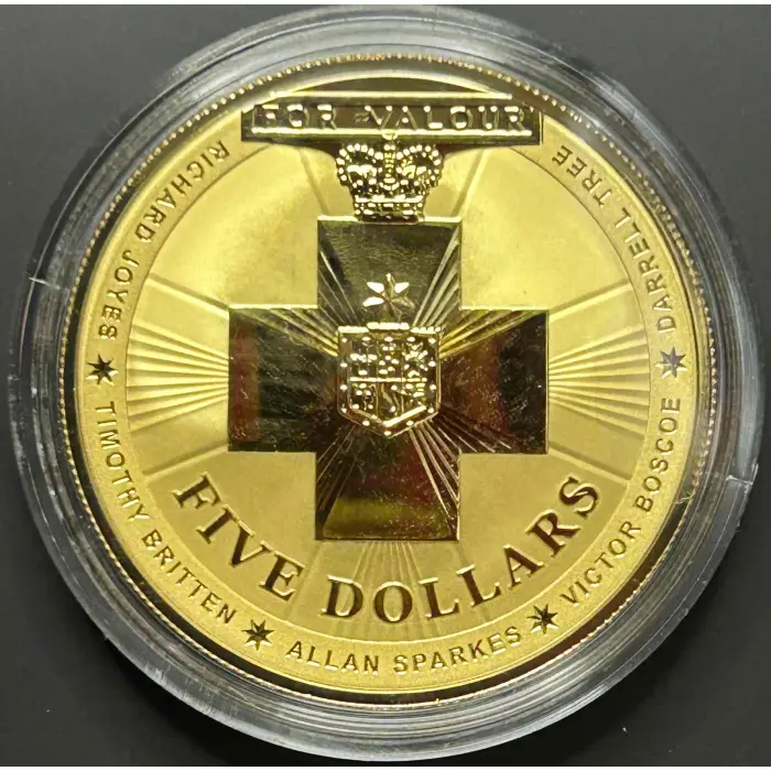 Australian Bravery. For Valour.  2015 $5 Gold Plated Frosted Silver Coin