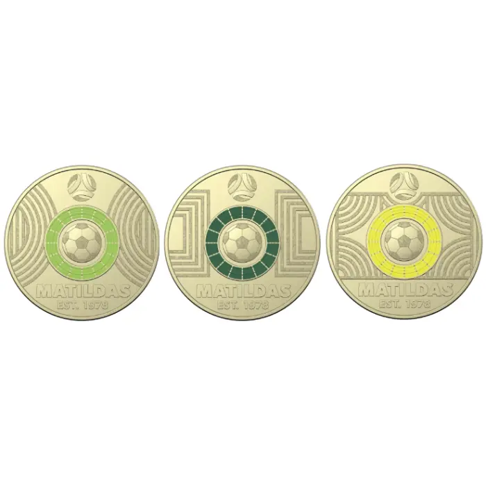 NEW 2023 $2 Matilda Coloured two dollar FIFA Soccer AUS Set 3 x $2 CIRC coin