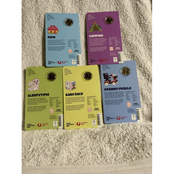 Bluey $2 privy coin set 5 cards 