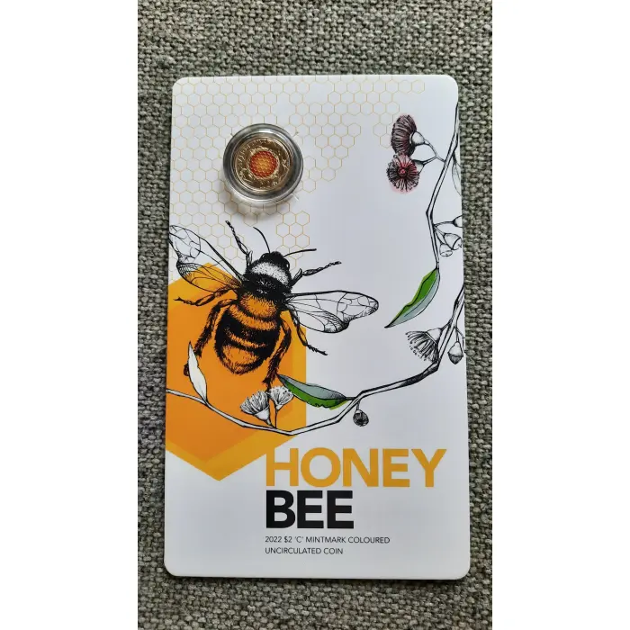 2022 Honey Bee Coloured $2 C Mintmark Carded Coin