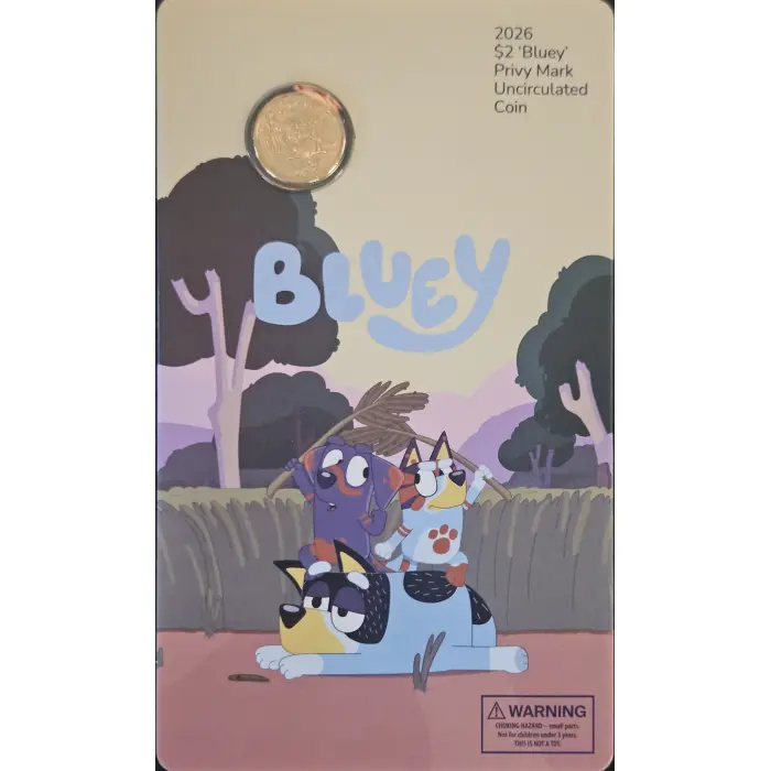 2026 Bluey Carded Privvy Coin Collection – Complete 5 Coin Set