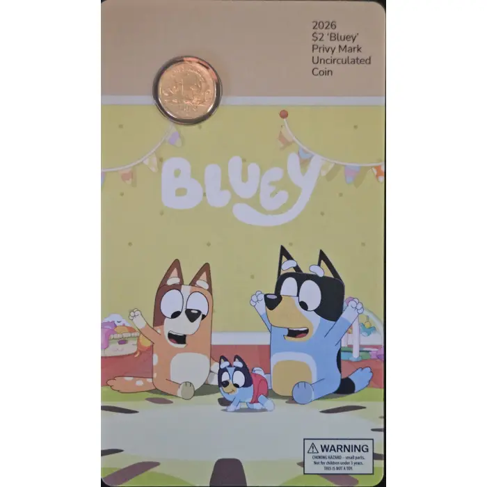 2026 Bluey Carded Privvy Coin Collection – Complete 5 Coin Set