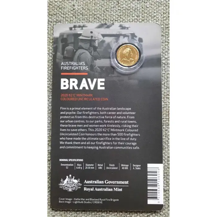 2020 Australia's Firefighter $2 Coloured C Mintmark Coin