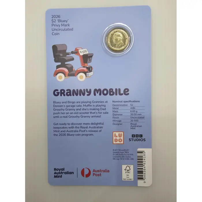 BLUEY 2026 $2 COIN IN CARD WITH PRIVY MARK – GRANNY MOBILE 