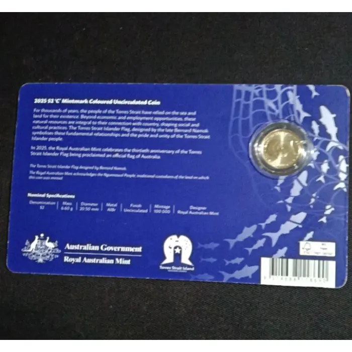 2025 $2 Flag "C' Mintmark Carded Coloured Coin Torres Strait Islander