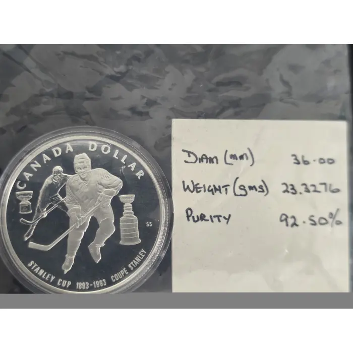 1993 Canada sterling silver $1 Centennary of Stanley Cup 23.32g  925 silver