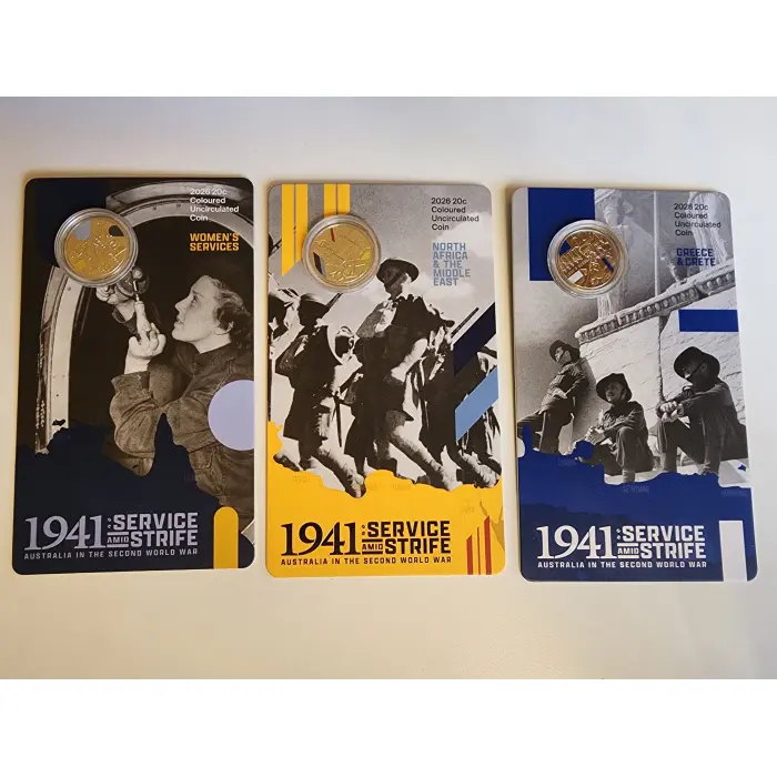 2026 20c Coloured Uncirculated 1941: Service Amid Strife - Set of 3