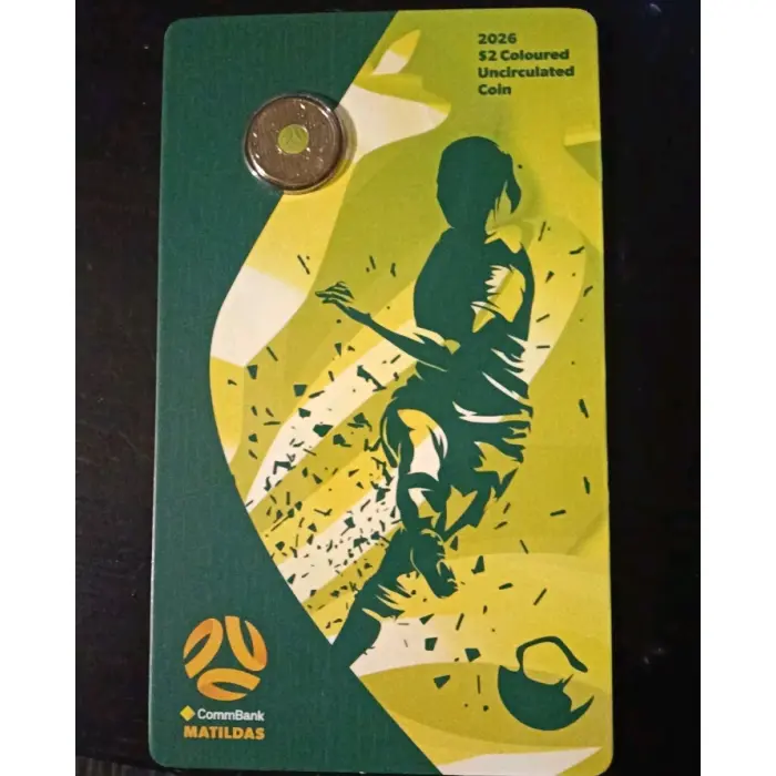 2026 AUSTRALIA $2 COLOURED MATILDAS UNCIRCULATED COIN ON CARD