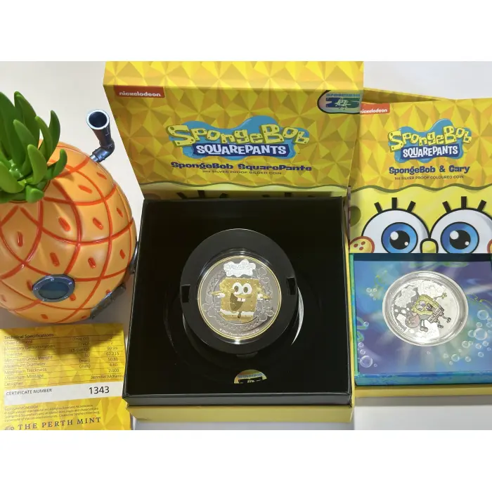SpongeBob SquarePants 2oz & 1oz Proof Gilded Pineapple Coin Set🍍