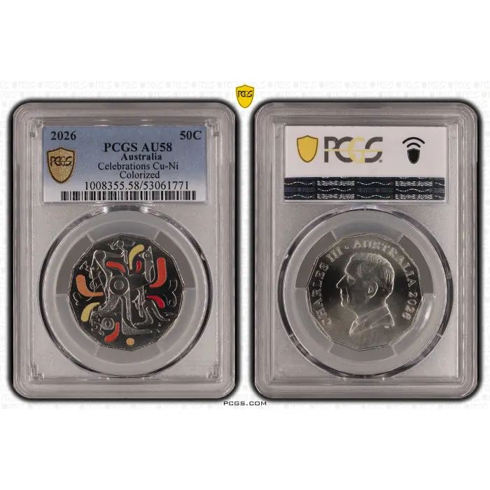 2026 Australia Celebrations Cu-Ni Colorized 50c Coin PCGS AU58