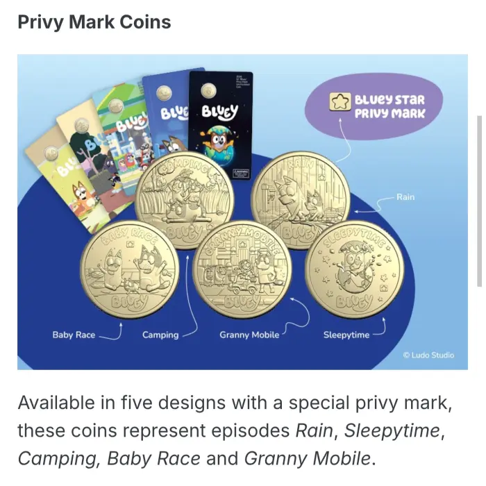 2026 Bluey $2 5-Coin in Card Special Privy Mark UNC Set 
