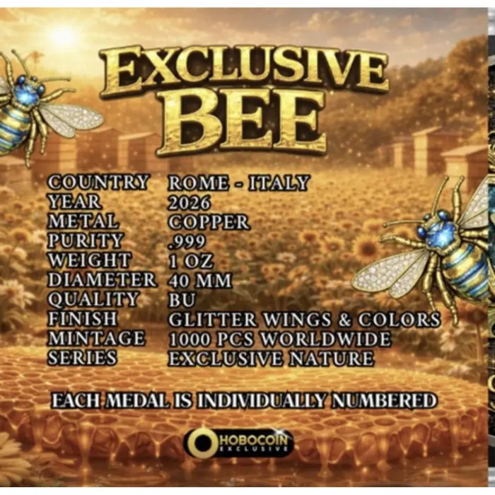 EXCLUSIVE BEE 2026 1 OZ COPPER COLOURED  GLITTER WINGS ROUND – limited to 1000