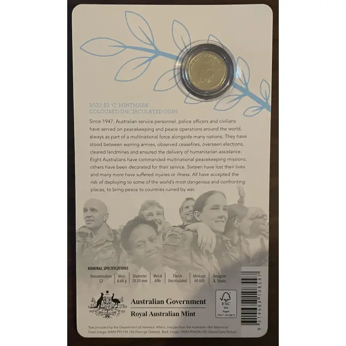 2022 $2 75th anniversary of peacekeeping ‘c’ mint marked 