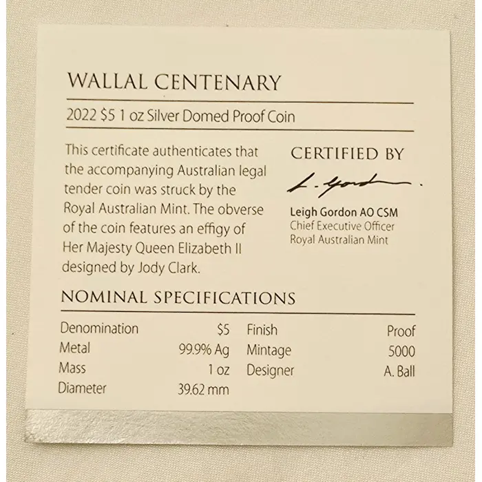 2022 Wallal Centenary 1oz Australia Einstein's Theory $5 Silver Proof Domed Coin