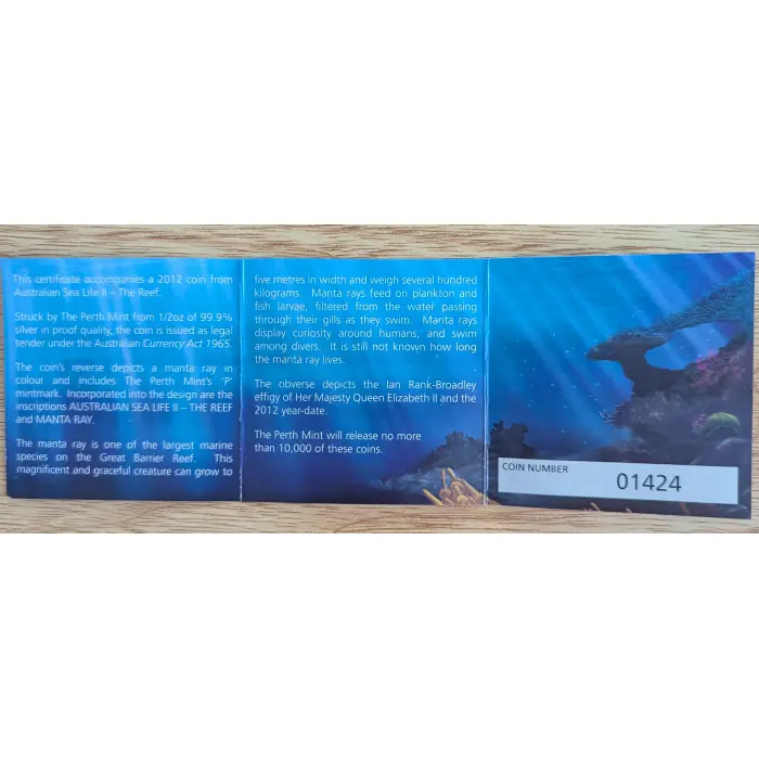 Australian Sea Life 11 The Reef MANTA RAY silver proof