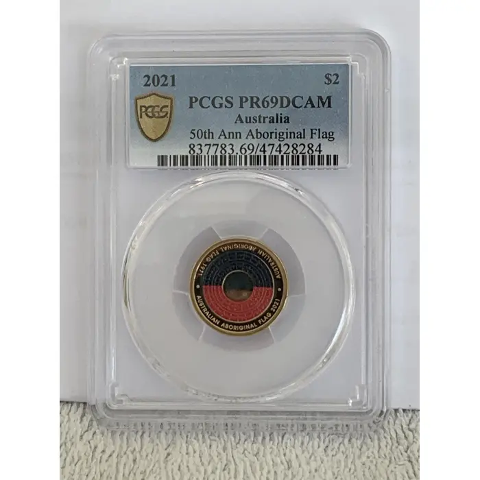 2021 $2 Aboriginal Flag 50th Anniversary coin in PCGS Slab