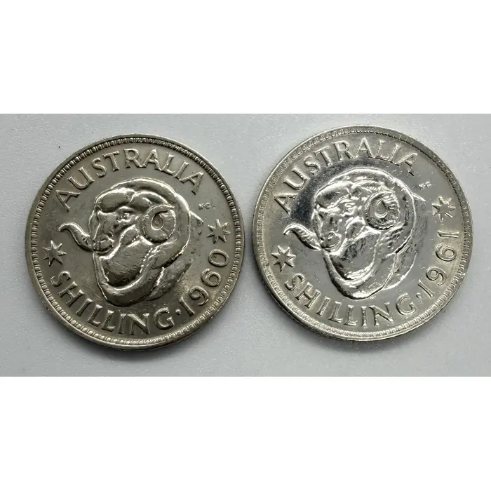 13X 1946-63 Australian Shillings. Includes 46 “dot” and 1952-1963 consecutive 