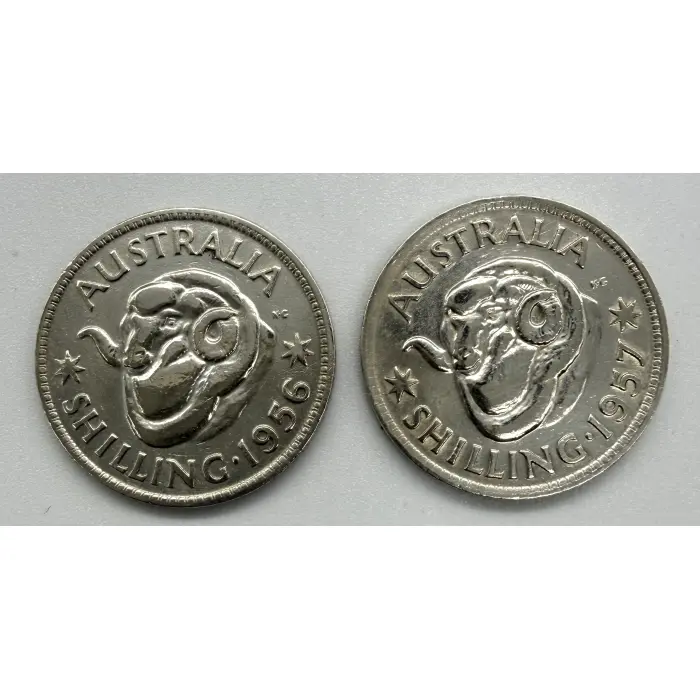 13X 1946-63 Australian Shillings. Includes 46 “dot” and 1952-1963 consecutive 