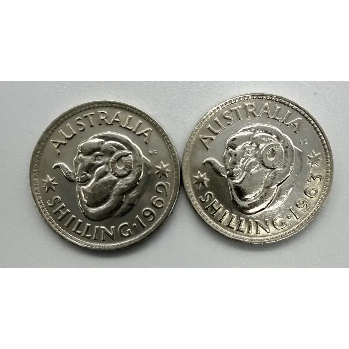 13X 1946-63 Australian Shillings. Includes 46 “dot” and 1952-1963 consecutive 