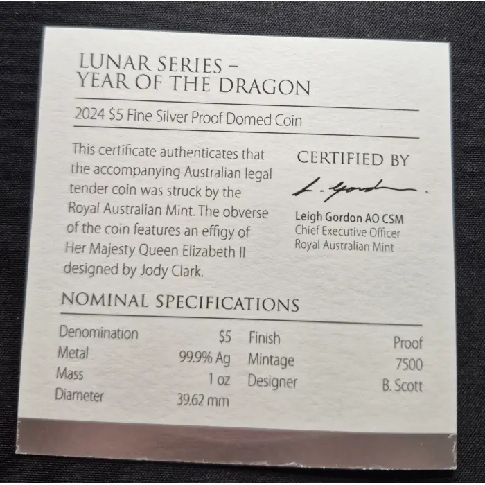 2024 Year Of The Dragon 🐉 Domed Silver