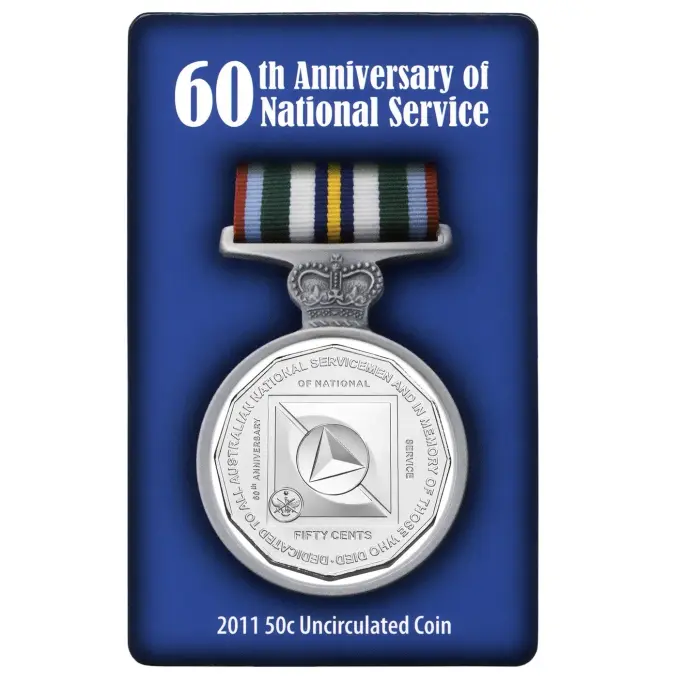 2011 50c 60th Anniversary Of National Service Medal Carded Coin - Mintage 44,630