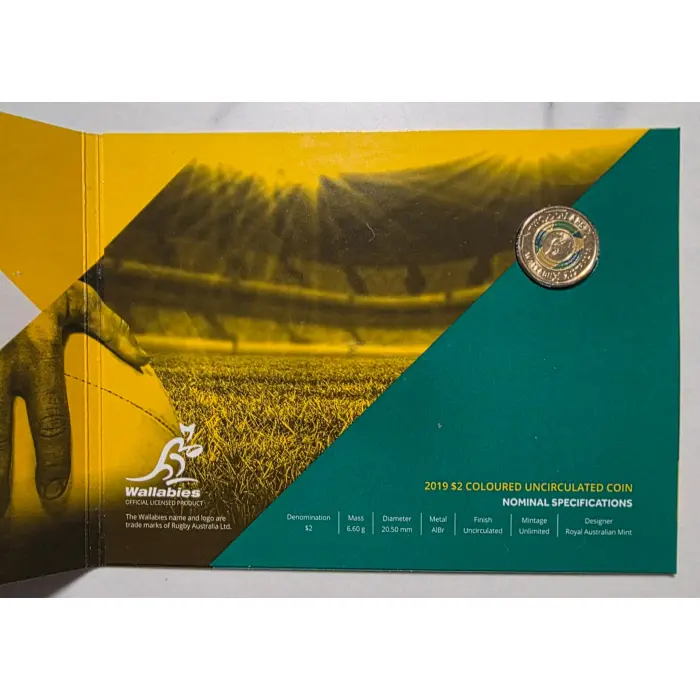 2019 Wallabies $2 Coloured Uncirculated Coin