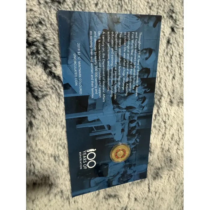 2019 $2 C - Mintmark 100 yrs of Repatriation coloured uncirculated coin 