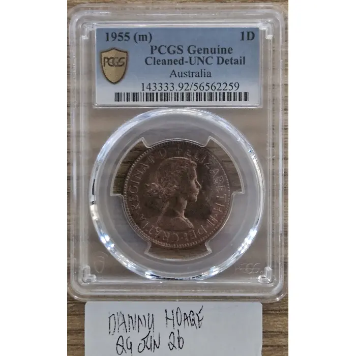 1955M Penny – PCGS Genuine UNC Details (Cleaned)