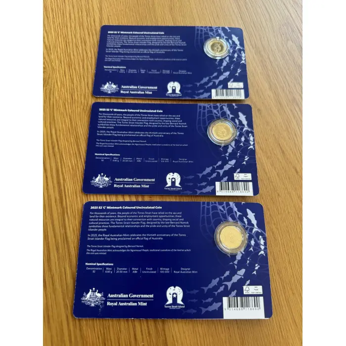 Set of 3 2025 $2 C MINT 30TH ANNIVERSARY OF TORRES STRAIT ISLANDER FLAG Coins