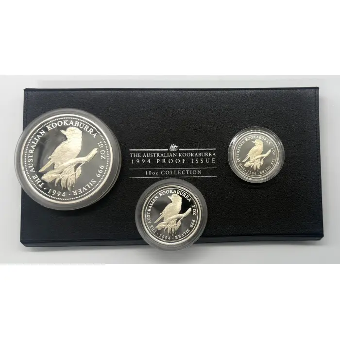 1994 Perth Mint Kookaburra Proof Issue 10, 2 and 1 oz silver. Just 250 minted