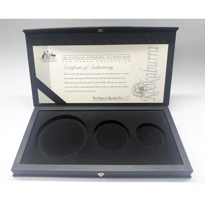 1994 Perth Mint Kookaburra Proof Issue 10, 2 and 1 oz silver. Just 250 minted