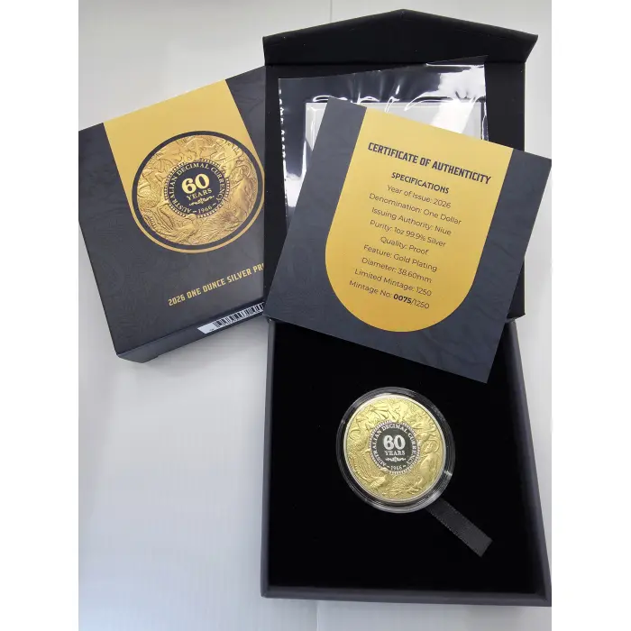 2026 60th Anniversary Decimal Currency Gold-plated 1oz Silver Proof Coin