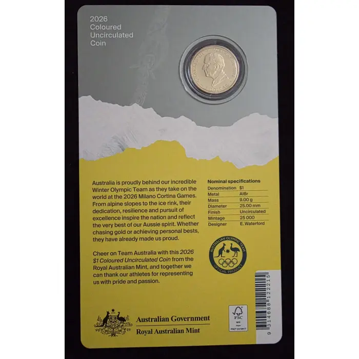 ❄️🇦🇺 2026 $1 Milano Cortina Winter Olympics – Australian Team Colour