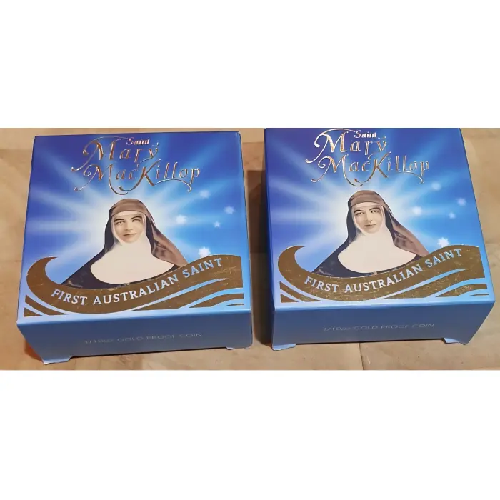 2 x consecutive 2010 Mary MacKillop 1/10 oz 24ct  gold proof coin.
