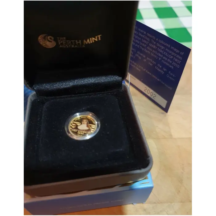 2 x consecutive 2010 Mary MacKillop 1/10 oz 24ct  gold proof coin.