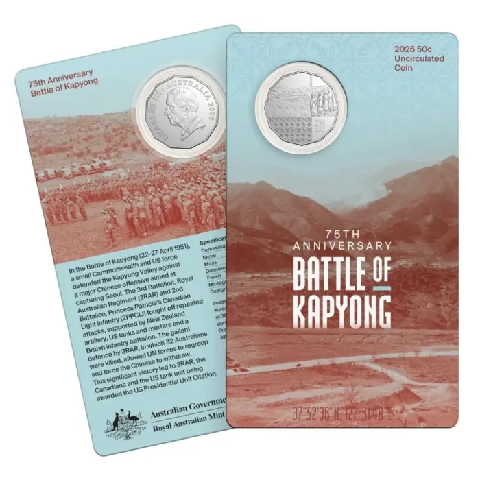 2026 50c 75th Anniversary of the Battle of Kapyong Uncirculated Coin on Card
