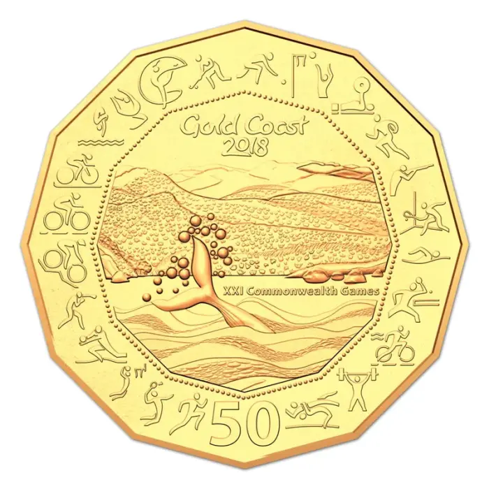 2018 50c Gold Plated Gold Coast Games Trifold Carded Coin - Mintage: 20,000