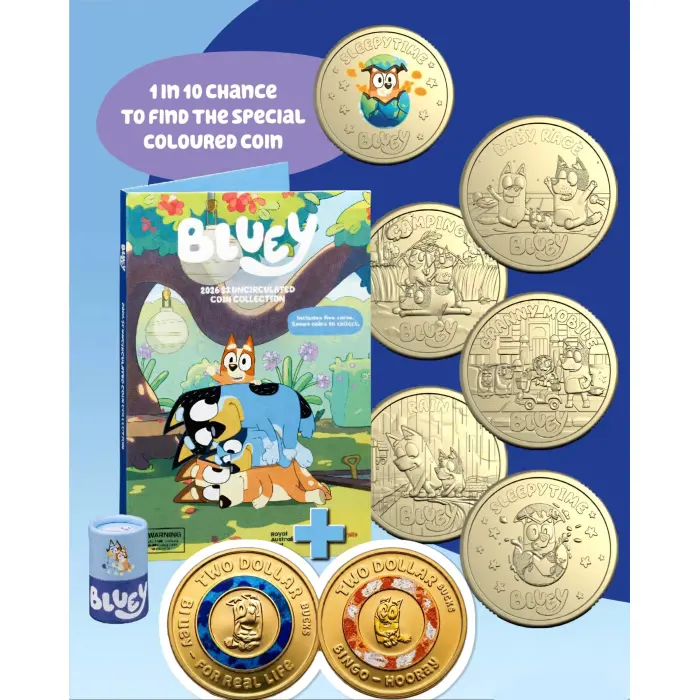 2026 Bluey Folder + Tube + 2 Coloured Till Coins