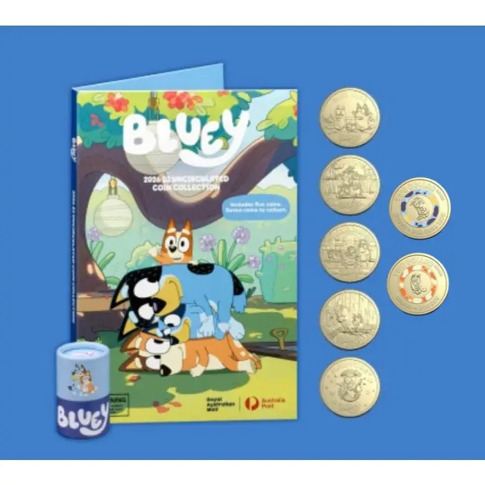 2026 Bluey Folder + Tube + 2 Coloured Till Coins