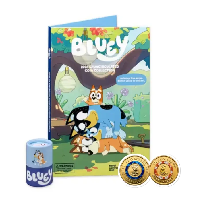 2026 Bluey Folder + Tube + 2 Coloured Till Coins