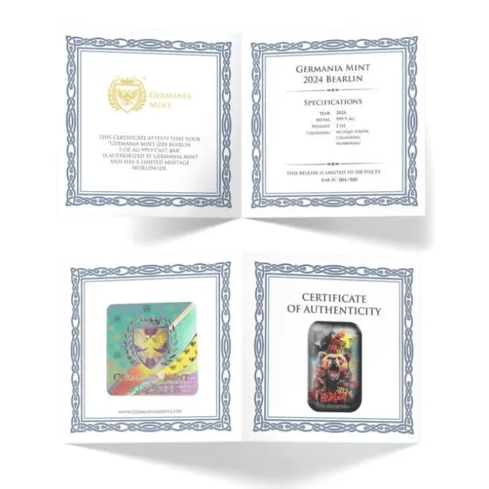 2024 Germania Bearlin Berlin WMF 2oz Silver Antiqued Cast Bar