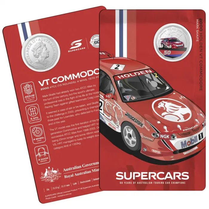 2020 50¢ 60 Years of Australian Touring Car Champions Holden VT Commodore - 50c Coloured CuNi UNC coin