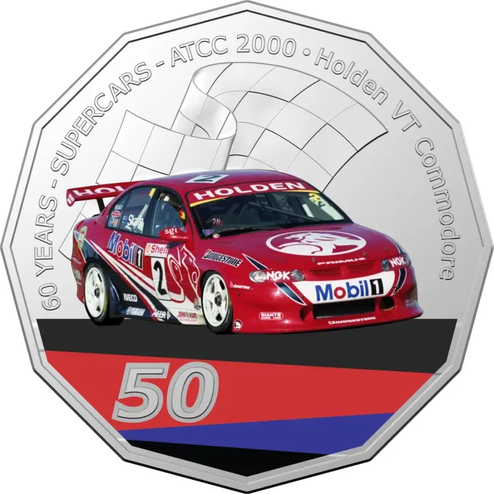2020 50¢ 60 Years of Australian Touring Car Champions Holden VT Commodore - 50c Coloured CuNi UNC coin