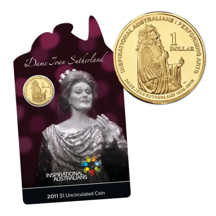 2011 $1 Dame Joan Sutherland Inspirational Australians Carded Coin - Mintage: 24,951